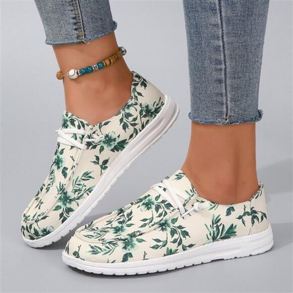 Printed Round Toe Flat Sneakers - Picture 3 of 5